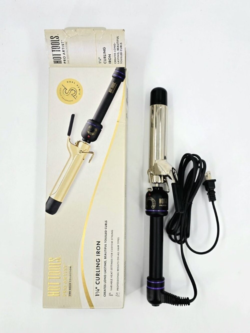 Hot Tools Pro Artist 24K Gold Professional 1.25" Curling Iron with Clamp 1 1/4